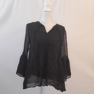 B Boutique black flowy bohemian blouse L